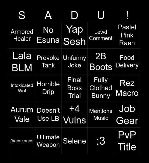 FFXIV Roulette Bingo Card