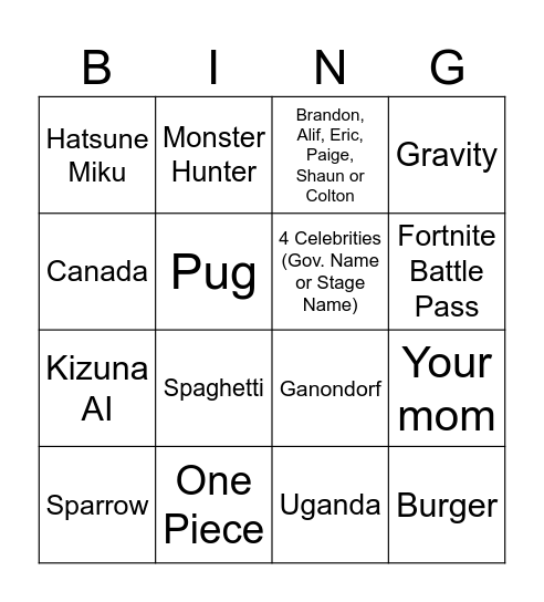 Untitled Bingo Card
