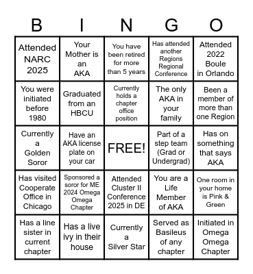 ALPHA KAPPA ALPHA SORORITY Bingo Card