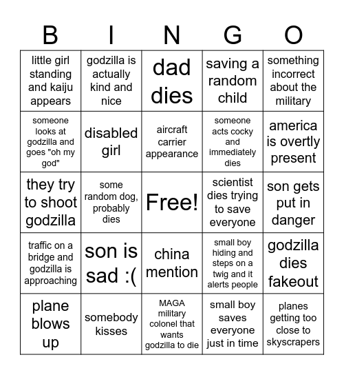 godzilla bingo Card