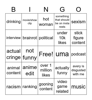 tiktok Bingo Card