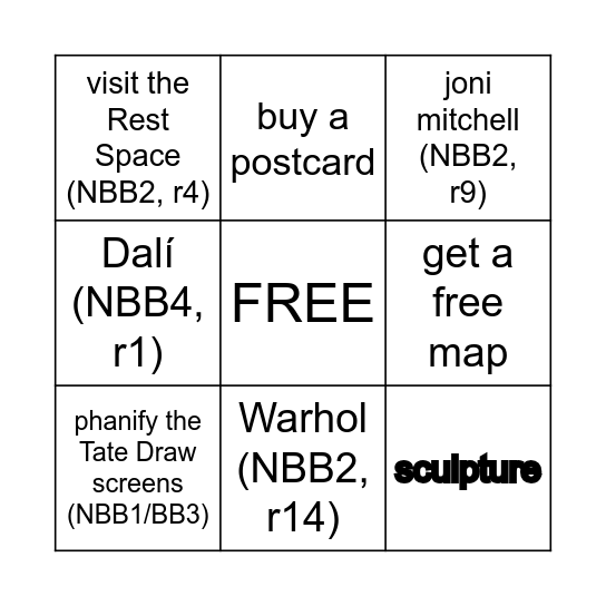 CAL’s TATE BINGO Card