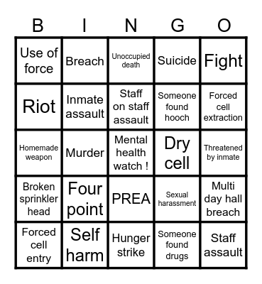 Prison Bingo Card