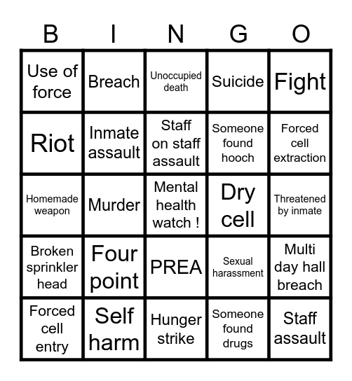 Prison Bingo Card