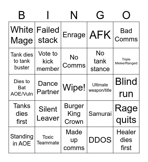 Final Fantasy Bingo Card