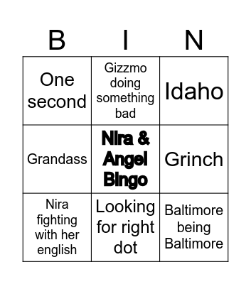 Nira and Angel Bingo Card