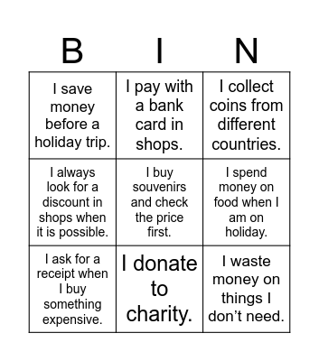 MONEY BINGO Card