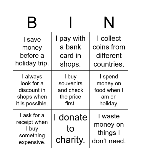 MONEY BINGO Card