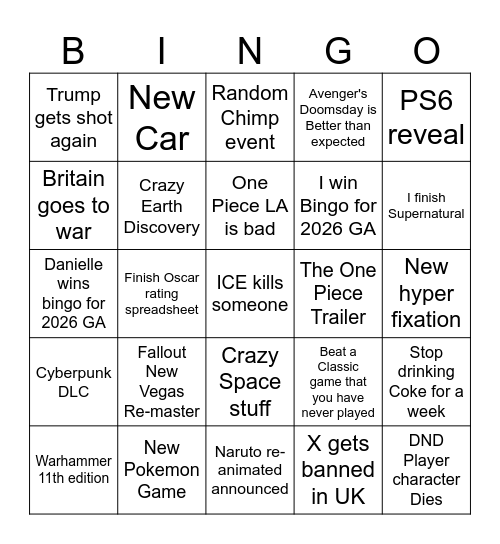 My 2026 Bingo Card