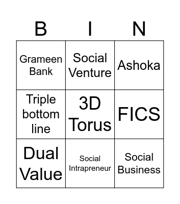 Social Entrepreneurship Bingo Card