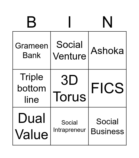 Social Entrepreneurship Bingo Card