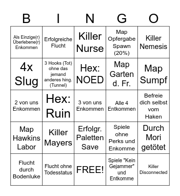 DbD Bingo Card