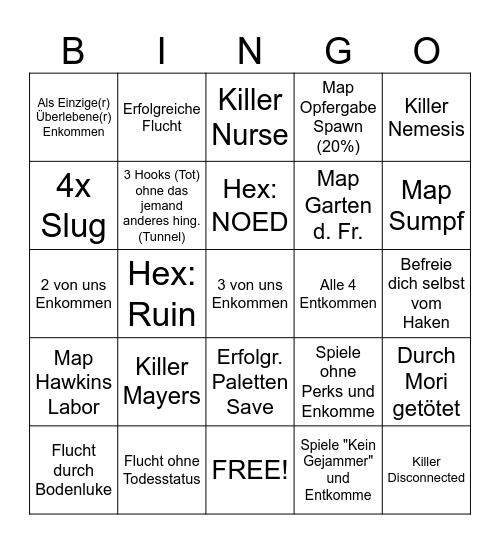 DbD Bingo Card