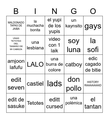 El tik ita ki 2 Bingo Card