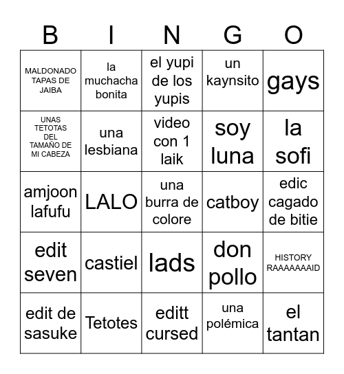 El tik ita ki 2 Bingo Card