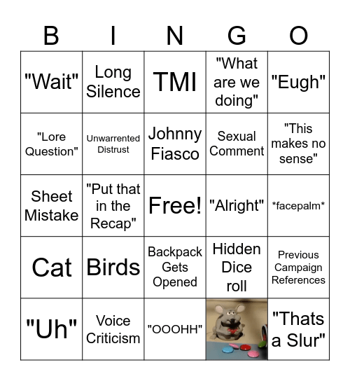 Wednesday DnD Group Bingo Card