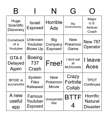 2026 Predictions Bingo Card