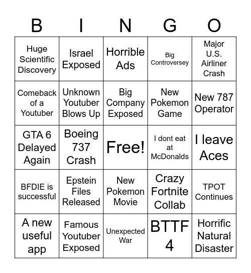 2026 Predictions Bingo Card