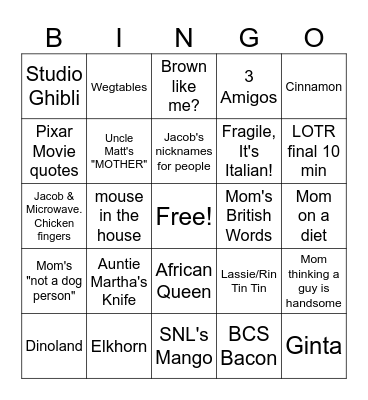 Family Bingo Card