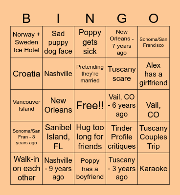People We Meet on Vacation Bingo Card