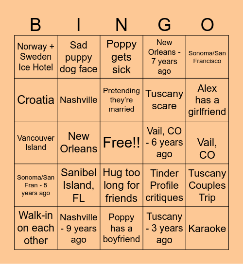 People We Meet on Vacation Bingo Card