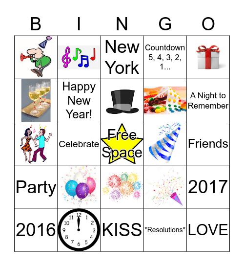 Ring in the New Year Bingo Card
