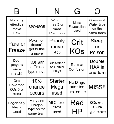 Then we fight bingo UP Megas Bingo Card