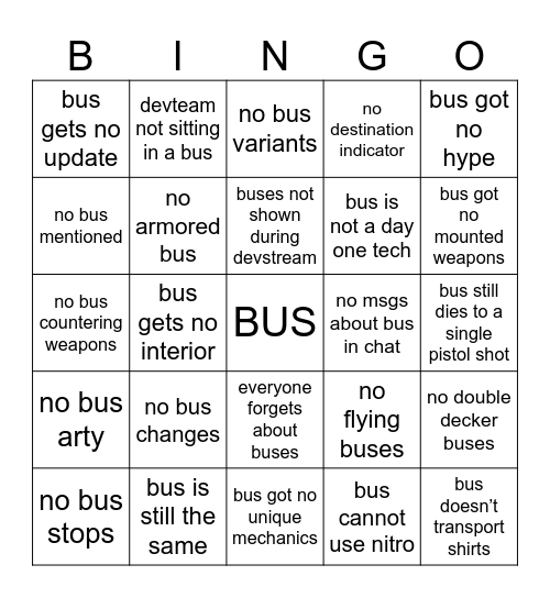 AIRBORNE BUS Bingo Card