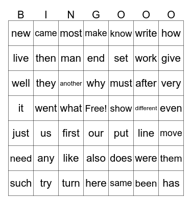 Lars Bingo Sight Words Bingo Card