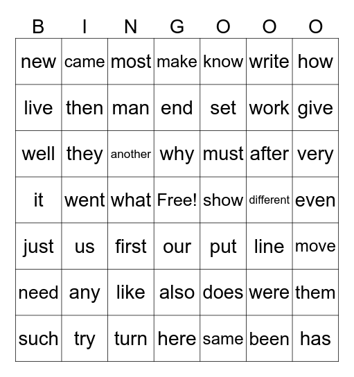 Lars Bingo Sight Words Bingo Card