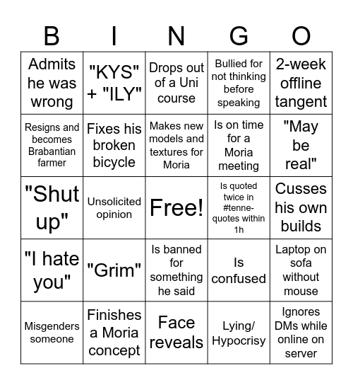 Tenne Bingo Card