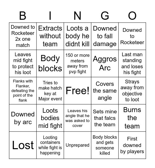 FalcRaiders Bingo Card
