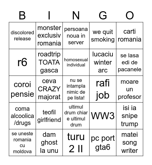 INSANE 2026 Bingo Card