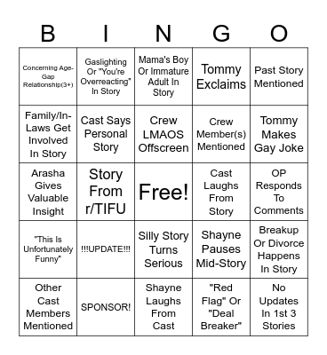 SRRS Bingo Card