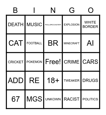 INSTERGRAM Bingo Card