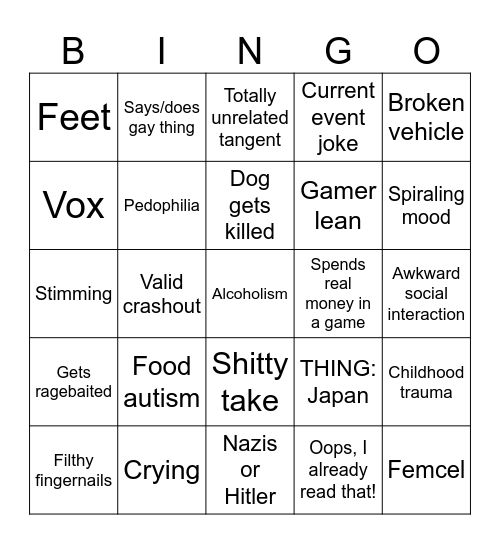Pipkin Pippa Stream Bingo Card