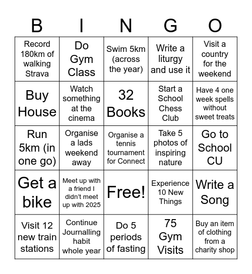 Year Goal Bingo 2026 Bingo Card