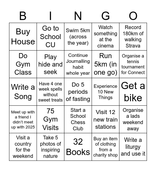 Year Goal Bingo 2026 Bingo Card