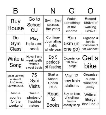 Year Goal Bingo 2026 Bingo Card