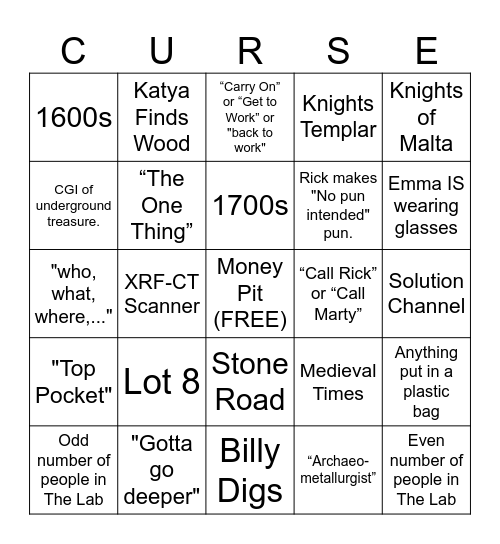 Curse of Oak Island Bingo (Quotes) Bingo Card