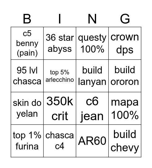 genshin 2026 Bingo Card