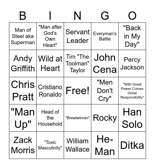 Manliness Through the Generations Bingo Card