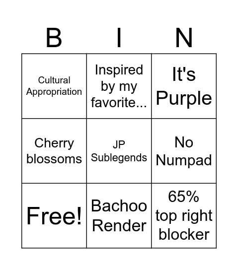 Weeb Keyset Bingo Card