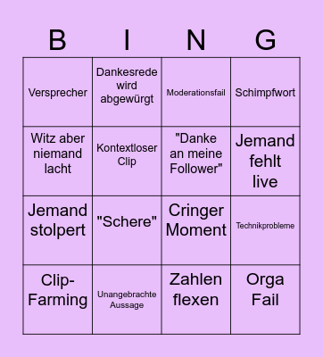 Clipawards Bingo Card