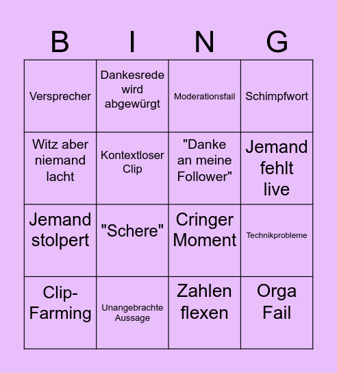 Clipawards Bingo Card