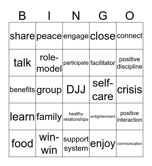 Parenting Group  Bingo Card