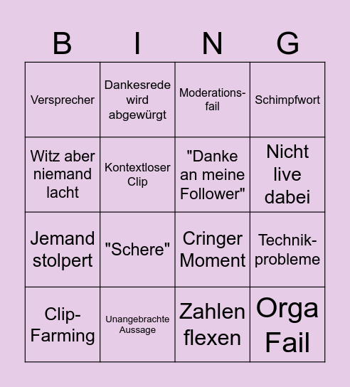 Clipawards Bingo Card