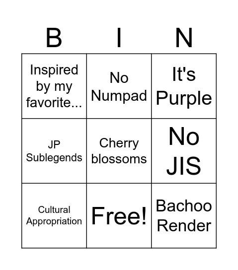 Weeb Keyset Bingo Card