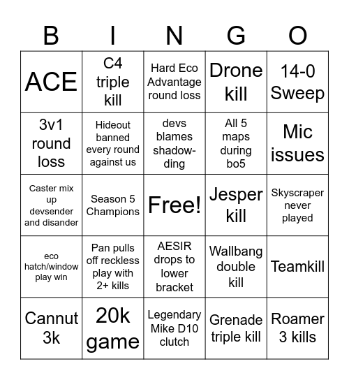 SR Breachers Season 5 Bingo Card