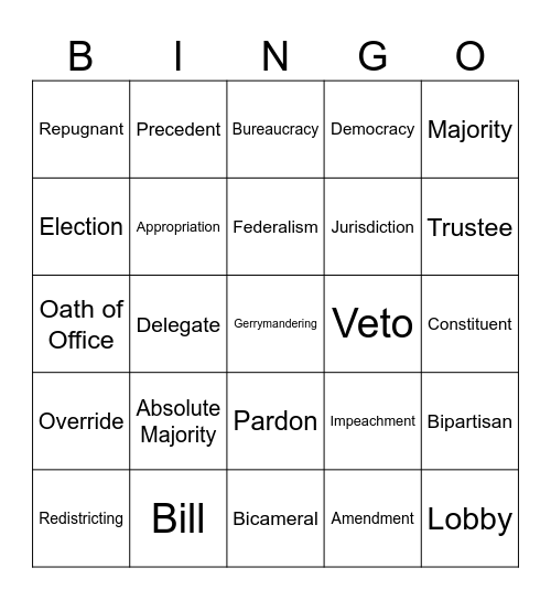 U.S. Government Bingo Card